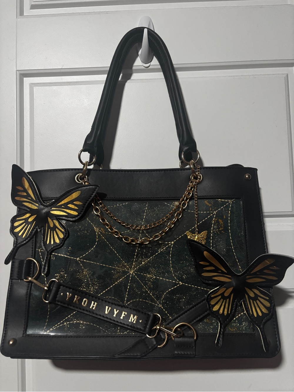 Black and Gold Butterfly Accent Tote Bag